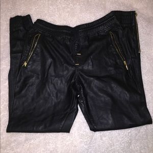 Smoke Rise Faux Leather Joggers with Gold Zippers